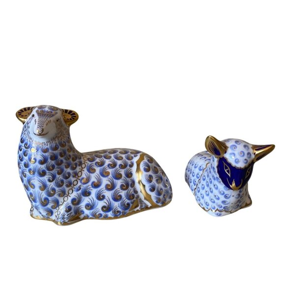 1994 Royal Crown Derby Imari Ram & Lamb Paperweights – Gold Stopper Bone China - Picture 2 of 16